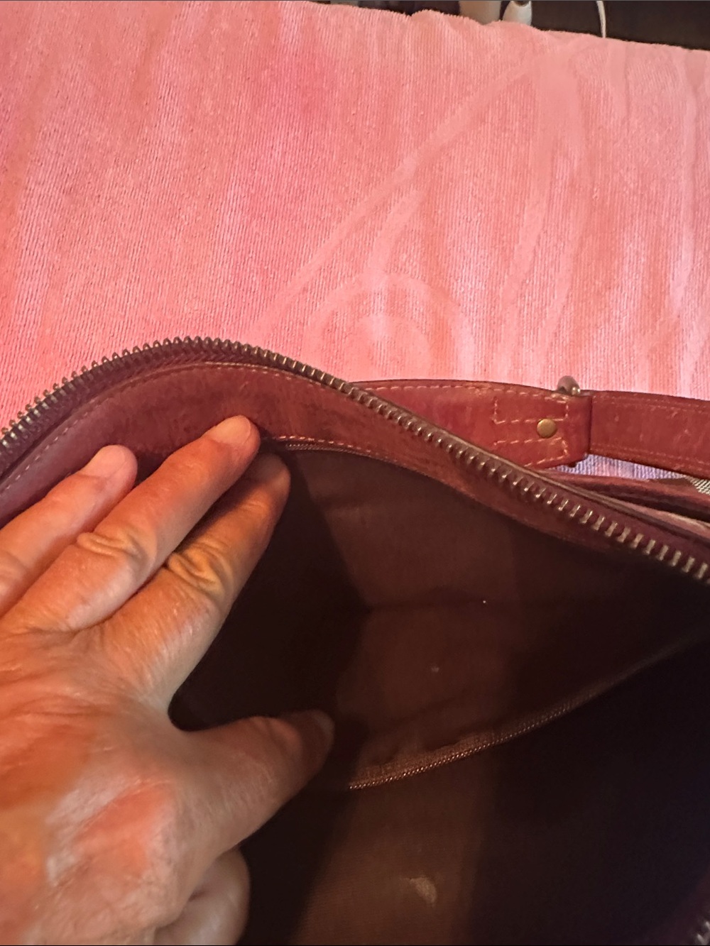 Coach Canvas Shoulder Bag with Burgundy Leather Accents - Picture 5 of 7